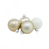 Artikel Christbaumkugel-Mix, Weihnachtsdeko, Mini-Baumschmuck Weiß/Perlmutt H4,5cm Ø4cm Echtglas 24 St