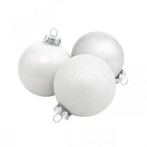 Artikel Baumanhänger, Schneekugel, Christbaumschmuck, Winterdeko Weiß H4,5cm Ø4cm Echtglas 24 St
