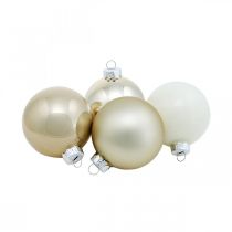 Artikel Weihnachtskugel, Christbaumschmuck, Glaskugel Weiß/Perlmutt H6,5cm Ø6cm Echtglas 24 St