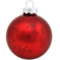 Artikel Baumkugel, Christbaumschmuck, Glaskugel Rot marmoriert H4,5cm Ø4cm Echtglas 24 St