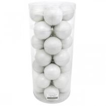 Artikel Schneekugel, Baumanhänger, Christbaumschmuck, Winterdeko Weiß H6,5cm Ø6cm Echtglas 24 St