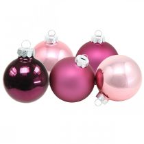 Mini-Baumkugeln, Weihnachtskugel-Mix, Christbaumanhänger Violett H4,5cm Ø4cm Echtglas 24 St