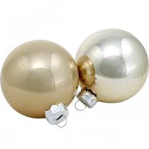 Artikel Weihnachtskugel, Christbaumschmuck, Glaskugel Weiß/Perlmutt H6,5cm Ø6cm Echtglas 24 St