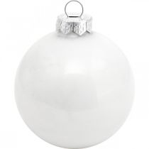 Artikel Schneekugel, Baumanhänger, Christbaumschmuck, Winterdeko Weiß H6,5cm Ø6cm Echtglas 24 St