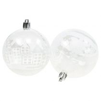 Weihnachtskugel Plastik Weiß,Klar Ø8cm 2St