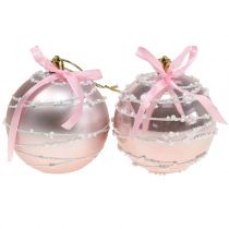 Weihnachtskugel Rosa mit Schleife Ø8cm 2St