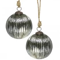 Weihnachtskugeln Glas Christbaumkugeln Silbern mit Rillen Ø10cm 2St