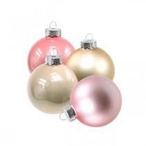 Weihnachtskugeln Glas Ø4cm Rosa, Creme Mix H4,5cm 24St