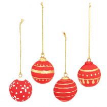 Artikel Weihnachtskugeln aus Pappmaché Rot 5,5 cm 4er-Set mit Goldanhänger