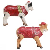 Artikel Weihnachtsdeko Figuren Kühe mit Mütze 14cm Weiß Braun 2er Set