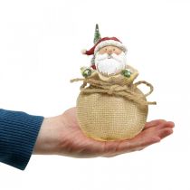 Artikel Dekofigur Weihnachtsmann im Sack, Polyresin und Jute, Ø 8,5 cm, H 13 cm, 2 Stück