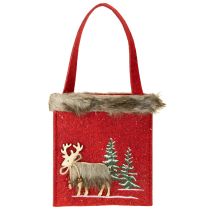 Artikel Filztasche Weihnachten Rot mit Fell und Elch 15,5 x 18 cm 3er-Set