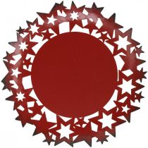 Weihnachtsteller Metall Dekoteller mit Sternen Rot Ø34cm