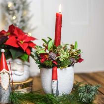 Artikel Weihnachtstopf mit Wichtel, Adventsdeko, Übertopf aus Beton Weiß, Rot Ø8cm H12,5cm 2St