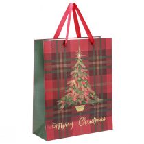 Artikel Weihnachtstüte mit Henkeln kariert Christbaum 26×32×10cm 4St