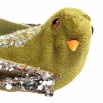 Artikel Weihnachtsdeko Vogel am Clip Grün, Glitter 12cm 6St sortiert