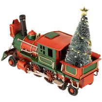 Artikel Weihnachtszug Dekoration aus Metall, 20 cm, Rot-Grün mit Weihnachtsbaum