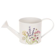 Artikel Weiße Metall-Gießkanne mit Blumenmotiv 30×13,5×12,5cm für Deko und Bepflanzung