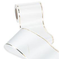 Artikel Weißes Satinband mit goldener Kante, Kranzband, 25 m x 125 mm, wasserfest