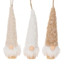 Artikel Deko-Wichtelfiguren aus Holz und Textil zum Aufhängen 17cm Weiß Beige Braun 6er-Set