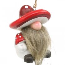 Deko Wichtel Keramik zum Hängen mit Pilzhut Rot, Weiß H8cm 4St
