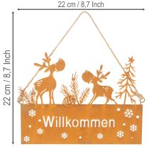 Artikel Willkommensschild aus Edelrost mit Rentiermotiv, 22 cm, 2 Stück