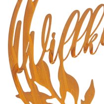 Artikel Willkommensschild aus Metall Ø37cm Edelrost mit floralem Dekor für Innen- und Außenbereich