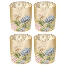 Artikel Deko Windlicht Glasmotiv Blütendesign für stilvolle Wohnakzente 8cm 4St.