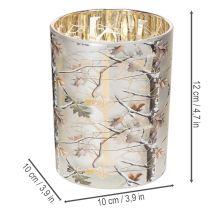 Artikel Windlicht Glas 12cm Winterwald Zweigdesign Gold