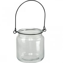 Windlicht Glas Hängewindlicht mit Henkel Ø8cm H10,5cm