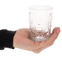 Artikel Windlicht aus Glas Ø7,5cm H10cm mit Ornamentmuster transparent