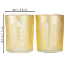 Artikel Windlicht Glas Gold Silber Stadtsilhouette H12,5cm 4 Stück