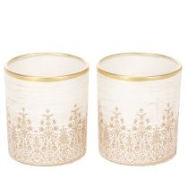 Artikel Windlichtglas Teelichthalter mit Blumenmuster Ø8cm H9cm 2er-Set