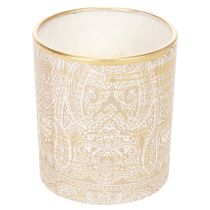Artikel Windlicht Glas Teelichthalter Paisley-Muster Braun Weiß Gold Ø8cm H9cm 2 Stück