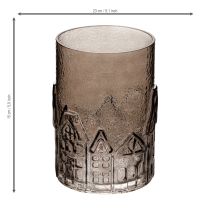 Artikel Windlicht aus braunem Glas mit Häuser-Relief 23 cm