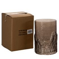 Artikel Windlicht aus braunem Glas mit Häuser-Relief 23 cm