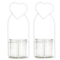 Artikel Windlichthalter Glas und Metall Herz Weiß Ø12cm H30cm 2 Stück