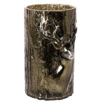 Artikel Windlicht Glas mit Hirschkopf und Baumrelief grünbraun 26cm