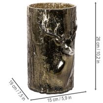 Artikel Windlicht Glas mit Hirschkopf und Baumrelief grünbraun 26cm