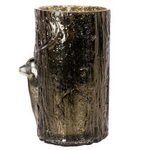 Artikel Windlicht Glas mit Hirschkopf und Baumrelief grünbraun 26cm