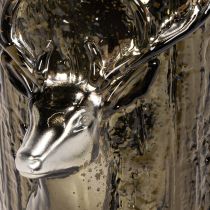 Artikel Windlicht Glas mit Hirschkopf und Baumrelief grünbraun 26cm