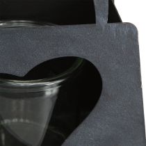 Artikel Windlicht Set Metall Tasche Herz Anthrazit H18cm 2 Stück