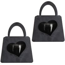 Artikel Windlicht Set Metall Tasche Herz Anthrazit H18cm 2 Stück