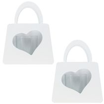 Artikel Windlicht aus weißem Metall in Taschenform mit Herzmotiv, H 18 cm, 2er-Set