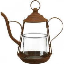 Windlicht Metall Glas Teekanne Edelrost Deko Ø15cm H26cm