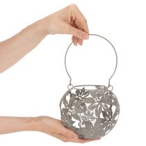 Artikel Windlicht aus Metall, Hängedekoration, Grau, Ø14 cm, H13 cm, Floral
