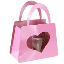 Artikel Windlicht Metall Tasche mit Glaseinsatz Rosa Herz H26cm
