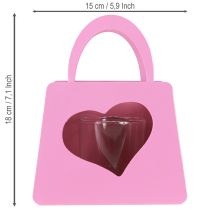 Artikel Windlicht Metall Rosa Tasche mit Herz und Glaseinsatz H18cm 2er-Set
