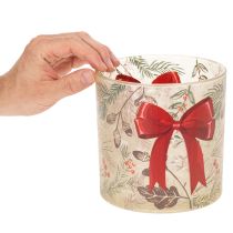 Artikel Windlicht Glas mit roter Schleife und Winterzweigen 15cm