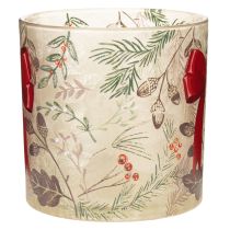 Artikel Windlicht Glas mit roter Schleife und Winterzweigen 15cm